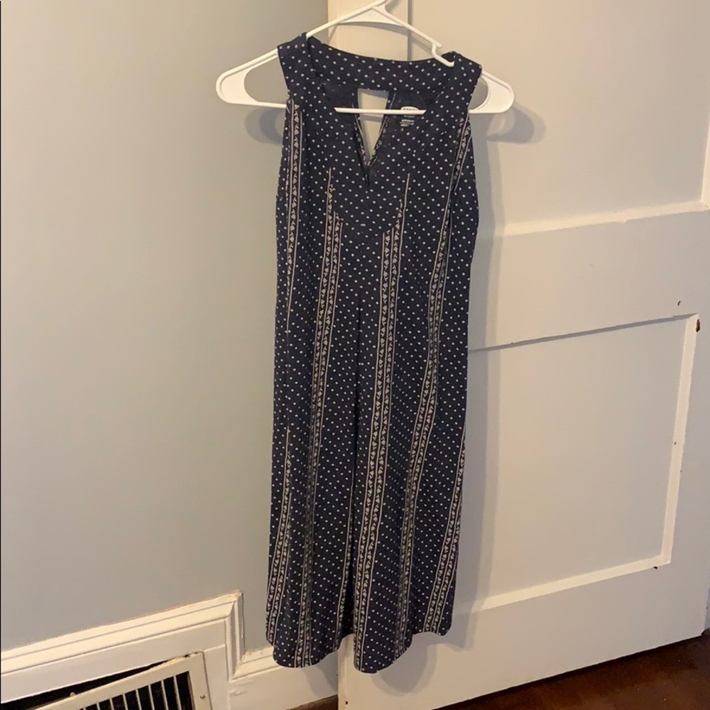 Navy and white floral print dress